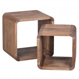 FineBuy 2er Set Satztisch Massivholz Design Couchtisch Akazie 2 Tische | Würfelregal-Set Braun | Wohnzimmertisch Massiv | Beistelltische Holz Landhaus Stil | Holztisch Wohnzimmer |