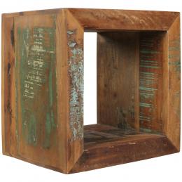 FineBuy Beistelltisch KALKUTTA 45 x 45 x 35 cm, Massivholz Cube Tisch für Wohnzimmer, Wohnzimmertisch mit Ablage, Nachttisch - Nachtkonsole - Nachtkästchen