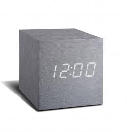 Gingko Cube Click Clock Aluminium Wecker - aluminium / LED weiß - 6,8x6,8x6,8 cm