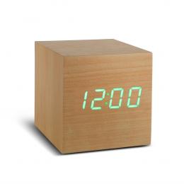 Gingko Cube Click Clock Beech Wecker - Holzoptik - beech / LED grün - 6,8x6,8x6,8 cm