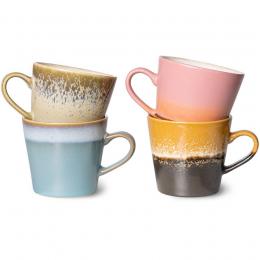 HK living Ceramic 70's Meteor Cappuccino-Tasse - 4er-Set - mehrfarbig - 4er-Set: 300 ml - Ø 9,5 cm - 12x9,5x8,5 cm