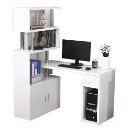 HOMCOM Schreibtisch in L-Form/I-Form Eckschreibtisch Computertisch Kombination-Tisch mit Bücherregal und Schublade Edelstahl Weiß 120x80x164 cm