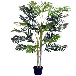 Outsunny Künstliche Palme Groß 150cm Kunstpflanze mit Pflanztopf Kunstbaum 19 Palmenwedel Deko Kunstpalme Kunststoff