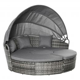 Outsunny Sonneninsel Rattan Loungegruppe mit Sonnendach Sitzgruppe mit Kissen und Beistelltisch höhenverstellbar Metall Grau 175x180x147cm