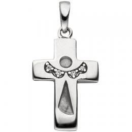 SIGO Anhänger Kreuz Schutzengel Kreuz 925 Silber mattiert 4 Zirkonia Kreuzanhänger
