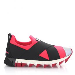 Sneaker low Materialmix Textil Logo grau pink schwarz