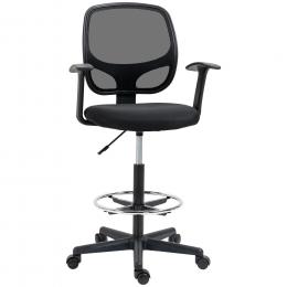 Vinsetto ergonomischer Bürostuhl Schreibtischstuhl Drehstuhl Zeichenstuhl mit verstellbarem Fußring belastbar bis 120 kg Schwarz 60 x 56 x 110-132 cm