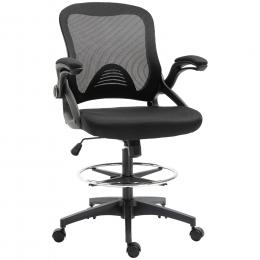 Vinsetto Schreibtischstuhl ergonomischer Bürostuhl Drehstuhl 360° mit verstellbarem Fußring bis 120 kg belastbar Mesh Schwarz 106-126 cm