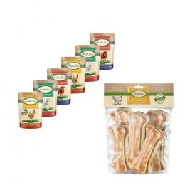 12 x 300g Lukullus Adult Frischebeutel + Kauknochen 750 g zum Sonderpreis! 12 x 300g Mixpaket Mediterran + Kauknochen Huhn 15 cm