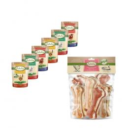 12 x 300g Lukullus Adult Frischebeutel + Kauknochen 750 g zum Sonderpreis! 12 x 300g Mixpaket Mediterran + Kauknochen Mix 15 cm