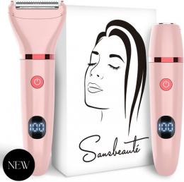 2-in-1 Ladyshave mit Display - Gesicht - Achseln - Beine - Bikinizone - Sansbeauté® - Rasierer Damen - Gesichtshaarentfernung Damen - Trimmer Damen - Ladyshaves Bikini - USB Wiederaufladbar