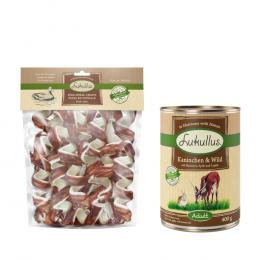 20 x 10 cm Lukullus Kauspirale + 6 x 400 g Naturkost MP Adult GRATIS! Kauspirale Ente + MP Kaninchen & Wild GRATIS!