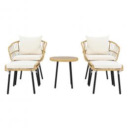 5-Teiliges Garten-Lounge-Set, mit 1 Esstisch, 2 St&uuml;hlen, 2 Hockern, Wei&szlig;+Naturfarbe