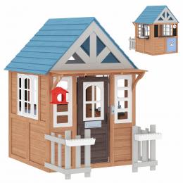 AIYAPLAY Kinderspielhaus au&szlig;en aus Holz, Kinderhaus au&szlig;en/innen mit Katzenklappe, Spielk&uuml;che, Briefkasten, Klingel, Nistkasten und Zaun, f&uuml;r 2-5 Jahre, 165x116,5x163,5cm, braun   Aosom