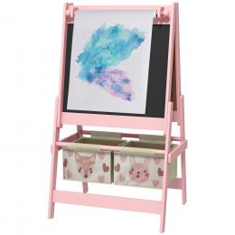 AIYAPLAY Kindertafel, 3 in 1 Kinder Staffelei, Standtafel mit Papierrolle, Aufbewahrungsk&ouml;rbe, Whiteboard, 54 x 46,5 x 93 cm, rosa  Aosom