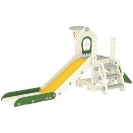 AIYAPLAY Kleinkinderrutsche, faltbares 4-in-1 Indoor-Spielset mit Kletterelement, Basketballkorb, Stauraum und Basketball, Spielplatz f&uuml;r Kinder von 1-3 Jahren, Cremewei&szlig;   Aosom