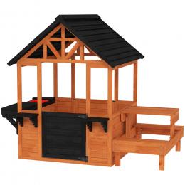 AIYAPLAY Spielhaus Outdoor Kinderspielhaus aus Holz mit Tisch Bank Sp&uuml;lstation Fenster T&uuml;r Blumenkastenhalter Gartenhaus f&uuml;r Jungen und M&auml;dchen 3-8 Jahre f&uuml;r Outdoor & Indoor Hellbraun   Aosom