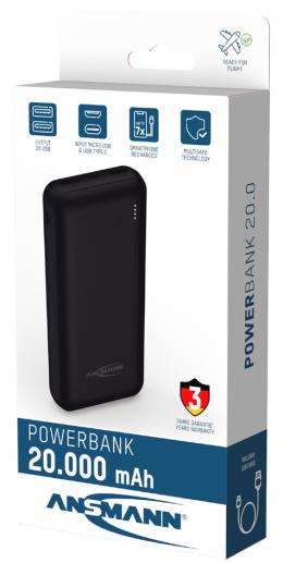 ANSMANN Powerbank PB212, 20.000 mAh, schwarz