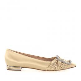 Ballerinas 1A088 Kristallverzierung Raffung beige gold