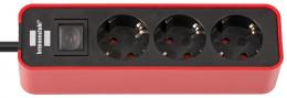brennenstuhl Steckdosenleiste Ecolor 3-fach, schwarz / rot