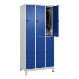 C+P Doppel-Garderobenschrank Classic Plus, Abteilbreite 30 cm, mit F&uuml;&szlig;en, Enzianblau (RAL 5010), 195x90x50 cm/ 6 F&auml;cher