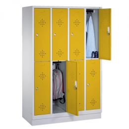 C+P Doppel-Garderobenschrank S 2000 Classic, Abteilbreite 30 cm mit 10 cm hohem Sockel, Verkehrsgelb (RAL 1023), 180x119x50 cm/ 8 Fächer
