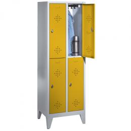 C+P Doppel-Garderobenschrank S 2000 Classic, Abteilbreite 30 cm mit 15 cm hohen Füßen, Verkehrsgelb (RAL 1023), 185x61x50 cm / 4 Fächer