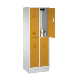 C+P Doppel-Garderobenschrank S 2000 Classic, Abteilbreite 40 cm mit 10 cm hohem Sockel, Goldgelb (RAL 1004), 180x81x50 cm/ 4 Fächer