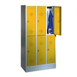 C+P Doppel-Garderobenschrank S 2000 Classic, Abteilbreite 40 cm mit 10 cm hohem Sockel, Verkehrsgelb (RAL 1023), 180x120x50 cm/ 6 Fächer
