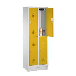 C+P Doppel-Garderobenschrank S 2000 Classic, Abteilbreite 40 cm mit 10 cm hohem Sockel, Verkehrsgelb (RAL 1023), 180x81x50 cm/ 4 Fächer