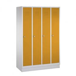 C+P Garderobenschrank S 2000 Classic, Abteilbreite 30 cm mit 10 cm hohem Sockel, Goldgelb (RAL 1004), 180x119x50 cm/ 4 Abteile
