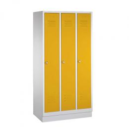 C+P Garderobenschrank S 2000 Classic, Abteilbreite 30 cm mit 10 cm hohem Sockel, Verkehrsgelb (RAL 1023), 180x90x50 cm/ 3 Abteile