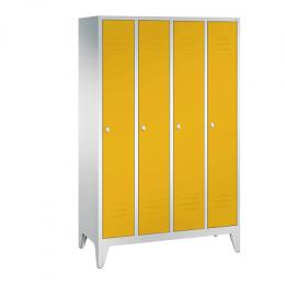 C+P Garderobenschrank S 2000 Classic, Abteilbreite 30 cm mit 15 cm hohen Füßen, Verkehrsgelb (RAL 1023), 185x119x50 cm/ 4 Abteile