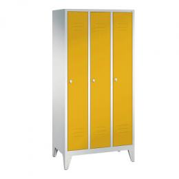 C+P Garderobenschrank S 2000 Classic, Abteilbreite 30 cm mit 15 cm hohen Füßen, Verkehrsgelb (RAL 1023), 185x90x50 cm/ 3 Abteile