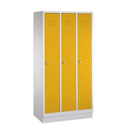 C+P Garderobenschrank S 2000 Classic, Abteilbreite 40 cm mit 10 cm hohem Sockel, Verkehrsgelb (RAL 1023), 180x120x50 cm/ 3 Abteile