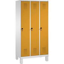 C+P Garderobenschrank S 3000 Evolo, Abteilbreite 30 cm, mit Füßen, Goldgelb (RAL 1004), 185x90x50 cm/ 3 Abteile
