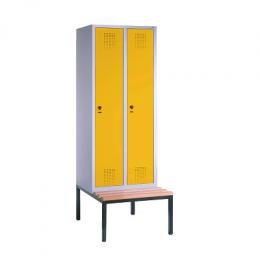 C+P Garderobenschrank S 3000 Evolo, Abteilbreite 30 cm, mit Sitzbank, Verkehrsgelb (RAL 1023), 209x90x50 cm