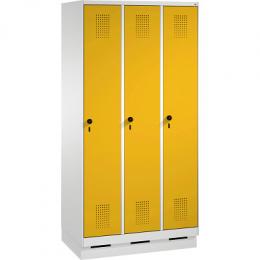 C+P Garderobenschrank S 3000 Evolo, Abteilbreite 30 cm, mit Sockel, Verkehrsgelb (RAL 1023), 180x90x50 cm/ 3 Abteile