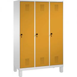 C+P Garderobenschrank S 3000 Evolo, Abteilbreite 40 cm, mit Füßen, Goldgelb (RAL 1004), 185x120x50 cm/ 3 Abteile