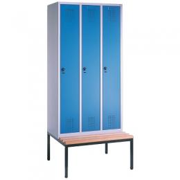 C+P Garderobenschrank S3000 Evolo mit Sitzbank, 209x90x50 cm/ 3 Abteile, 30 cm