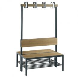 C+P Umkleidebank f&uuml;r Feuchtr&auml;ume mit R&uuml;ckenlehne, doppelseitig, Eiche Sereno, 1 m, Mit Schuhrost