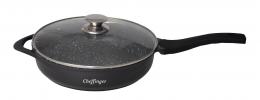 Cheffinger Bratpfanne - mit Deckel - Grillpfanne - Marmorbeschichtung - 28 cm - Schwarz