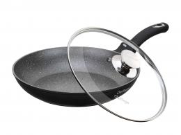 Cheffinger Bratpfanne - mit Deckel - Marmorbeschichtung - 28 cm - Schwarz