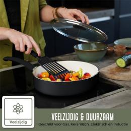 COOCK 19-teiliges Induktionskochgeschirr-Set - Spezielle Antihaftbeschichtung - Ergonomische Kaltgriffe - Recyceltes Aluminium - Bratpfannen-Set - Kochtopf-Set - Schwarz/Weiß - Inklusive Untersetzer und E-Book