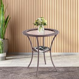 Costway Esstisch f&uuml;r den Au&szlig;enbereich - rund - Terrasse - Tischplatte aus Glas - Ablagefl&auml;che aus Mket - Stahl - 64 x 64 x 72 cm - braun