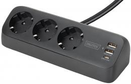 DIGITUS Steckdosenleiste, 3-fach + 3x USB, schwarz