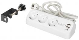 DIGITUS Steckdosenleiste, 3-fach + 3x USB, wei&szlig;