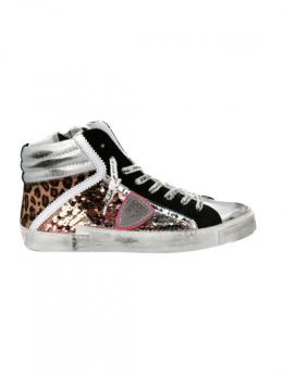 Elegant Gray Leather Sneakers with Sequin Details