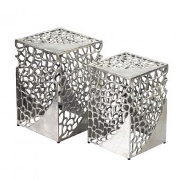 FineBuy 2er Set Beistelltisch Aluminium - Design Couchtisch Set - Metalltisch Wohnzimmertisch modern Alu - Sofatisch quadratisch Metall - Loungetisch Set Satztisch Handmade