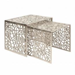 FineBuy 2er Set Couchtisch Aluminium - Design Beistelltisch Set - Metalltisch Wohnzimmertisch modern Alu - Sofatisch rechteckig Metall - Loungetisch Set Satztisch Handmade